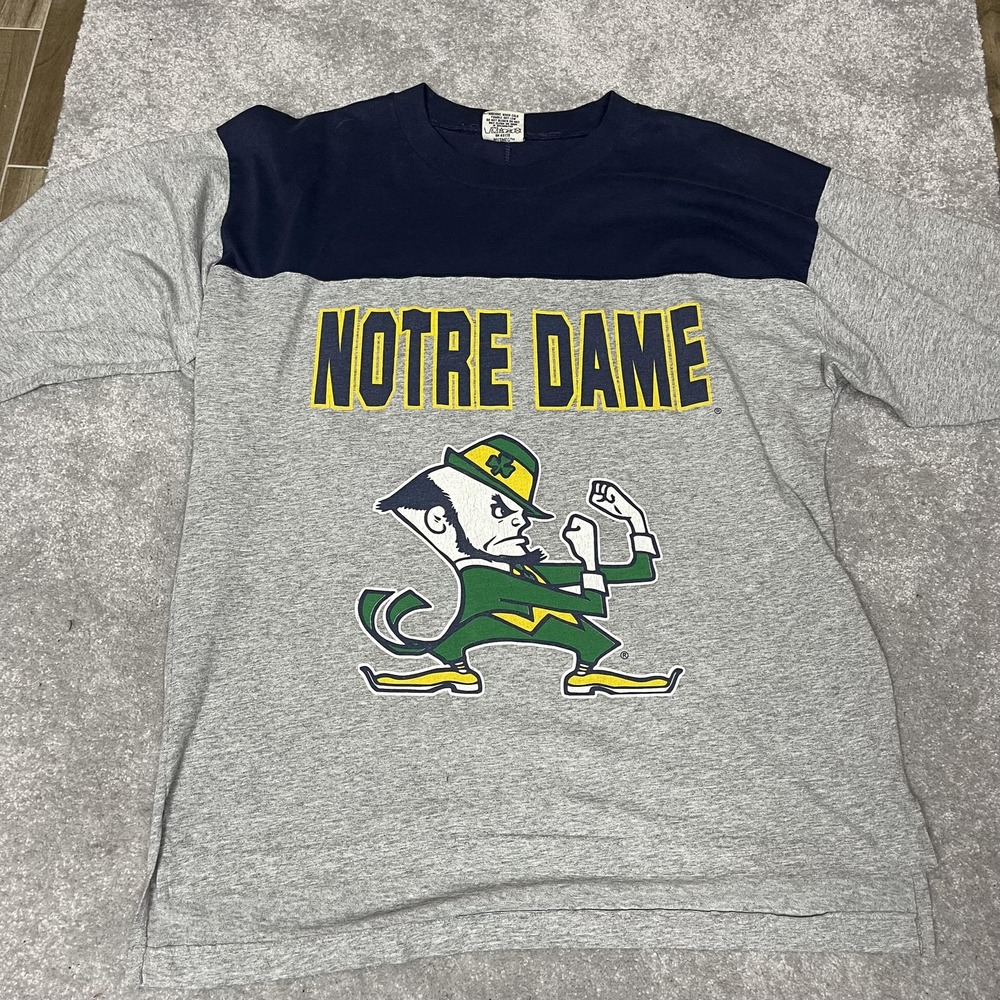 Vintage Notre Dame Fighting Irish Shirt Mens Medium Gray Navy NCAA‎ Football 90s